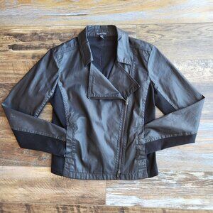 EILEEN FISHER Moto Jacket Asymmetrical-Zip Coated Cotton Resins Stretch Black